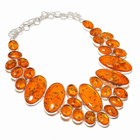 Natural Baltic Amber Gemstone 925 Sterling Silver Jewelry Necklace 18"