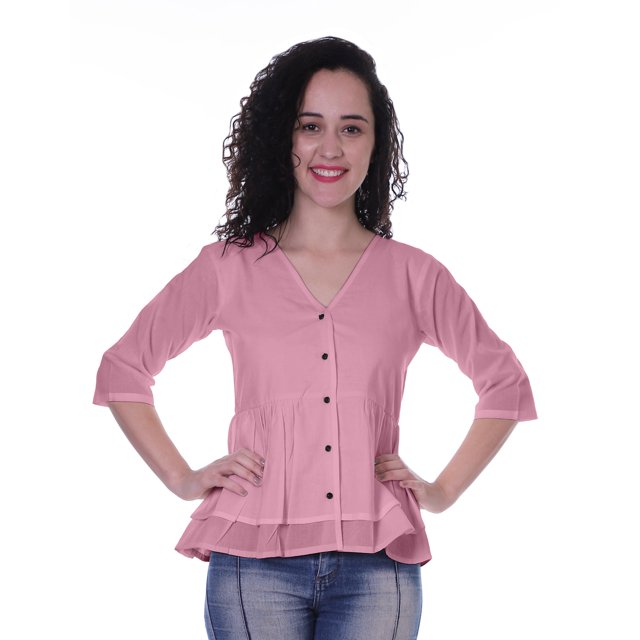 Moomaya Blouse Ethnique en Coton Peplum Col en V pour Femmes
