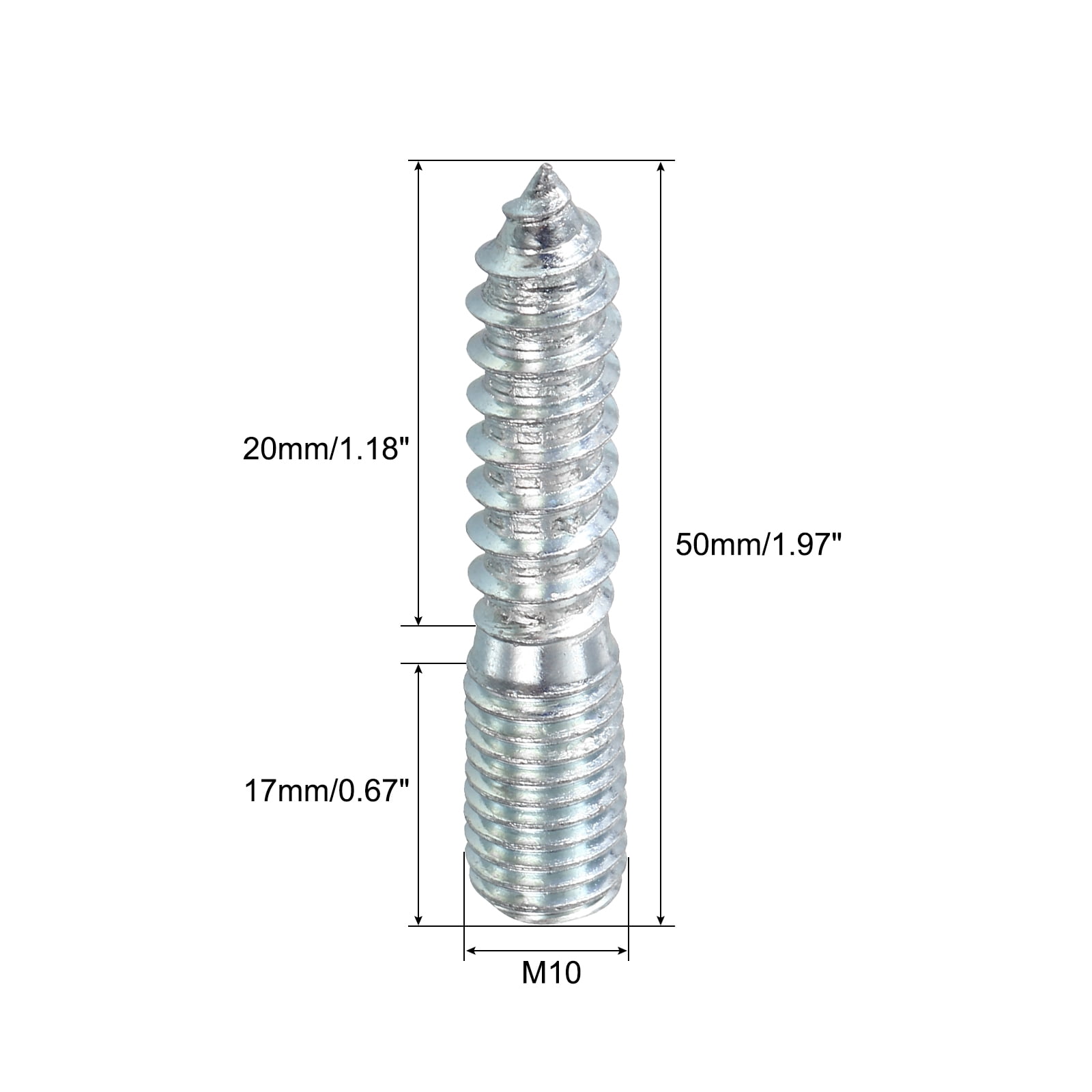 Uxcell 32Pack M10x50mm Hanger Bolt Double Headed Bolt Self-Tapping Screw for Furniture