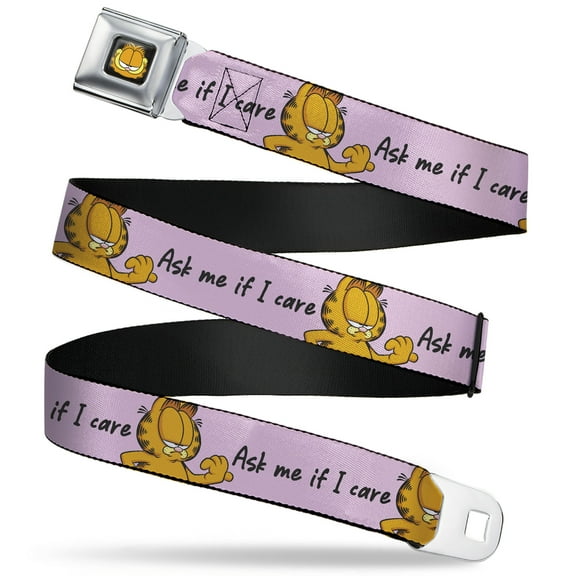 Garfield Belt, Seatbelt Buckle Belt, Garfield Ask Me If I Care Pose Pink, 30 to 44 Inches