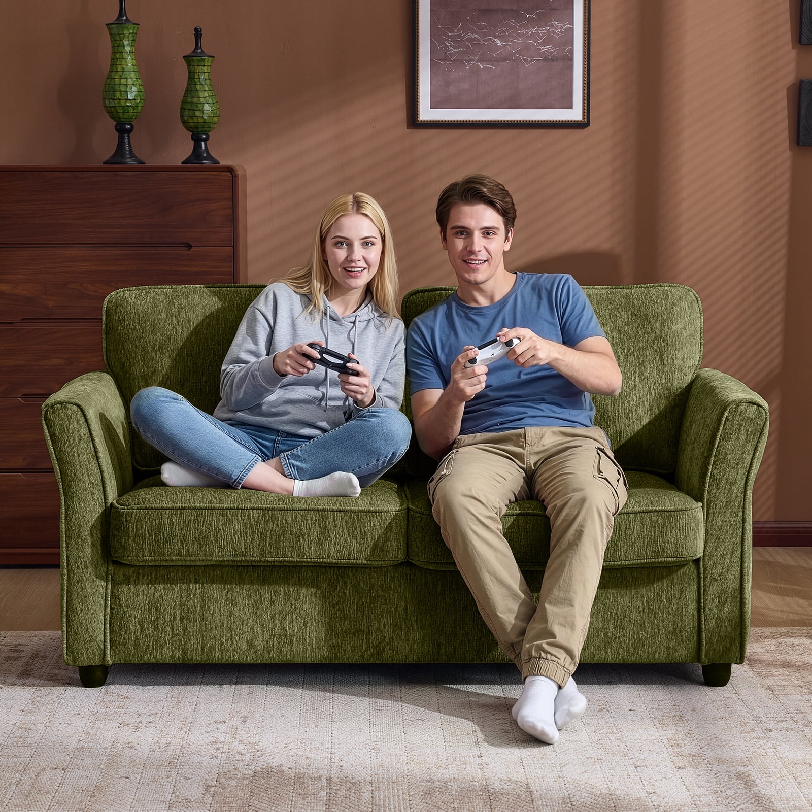 Ktaxon 68" Loveseat Sofa, 2-Seater Chenille Fabric Couch, Compact Sofa for Living Room, Bedroom, Apartment, Small Place Green