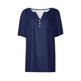 thumbnail image 4 of LOVZFMLL Spring Tops for Women Summer Short Sleeve Buttons Tops Dressy Casual Shirts Fashion Loose Fit Clothes Solid Color Blouses Navy XL, 4 of 8