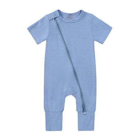 

XYIJANI 0-3 Months Newborn Infant Baby Cotton Rompers Footless Pajamas Zipper Short Sleeve Sleeper Jumpsuit 18 Month Boy Outfit 18 Months Girl Clothes Winter Baby Clothes Girl (Blue 24)
