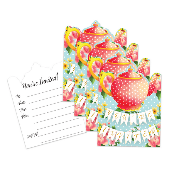 Tea Party Birthday Party Invitations & Envelopes Value Pack (20 Count)