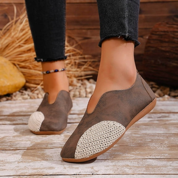 Women's Loafers Slip on Flat Shoes, Soft Sole Casual Footwear with Woven Upper, Lightweight Fall Winter Shoes for Home Work Daily Errands