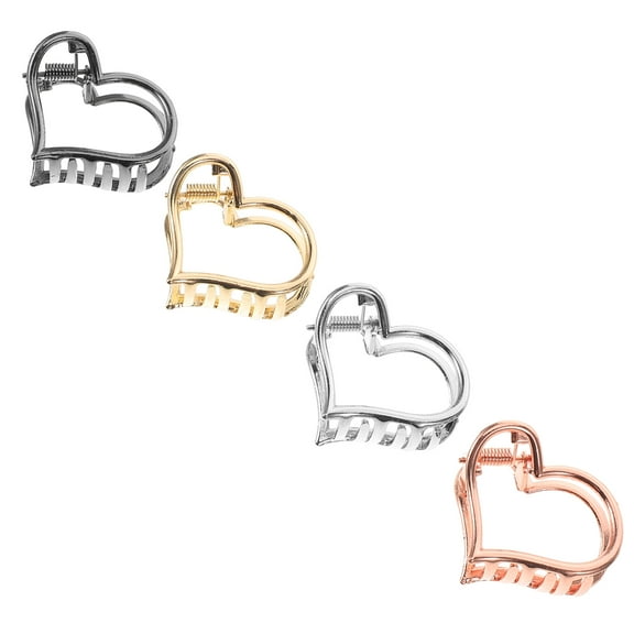 GOOHOCHY 4Pcs Minimalist Heart Shaped Hair Claws Jaw Clip Fashion Hair Clips for Women Headdress Golden Silver Rose Gold Black