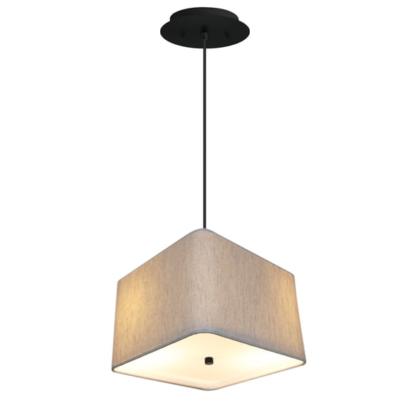12" W 2 Light Pendant Rounded Corner Square Oatmeal Drum Shade with Diffuser, Black Cord