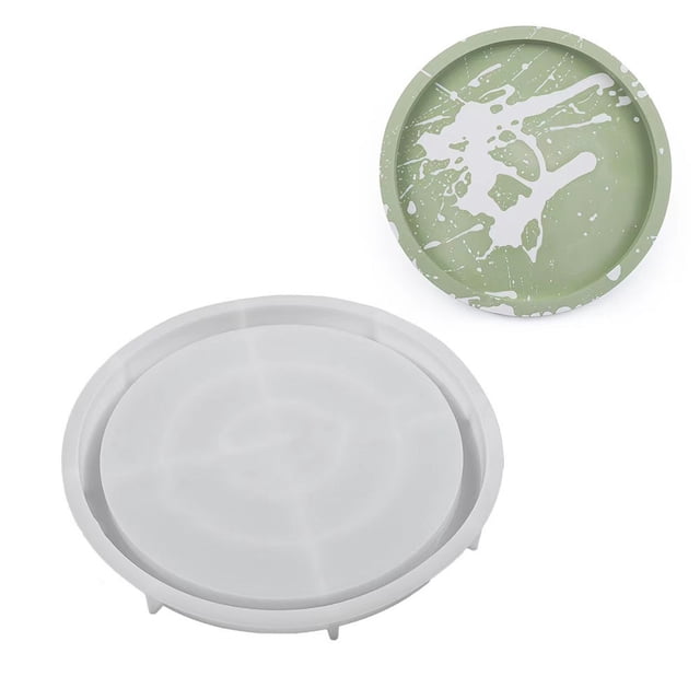 SPRING Moule Rond en Silicone Plateau de Ciment DIY Moule de Pot de Fleurs Base en Résine Époxy Décoration Maison Plateau de Rangement de Bureau Style Béton 1