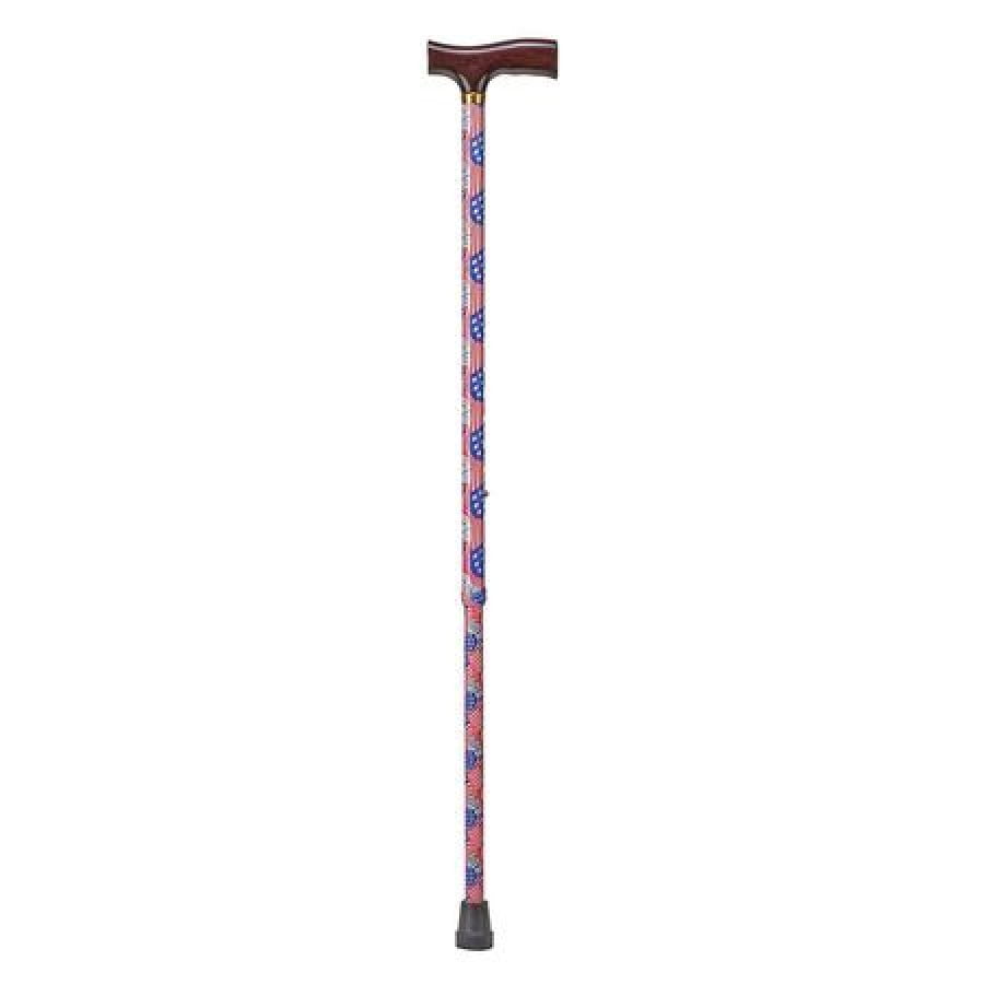 DMI 502-1351-9907 Adjustable Cane,Derby-Top,Wood,Patriotic