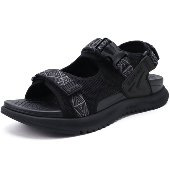 ONCAI Men's Hiking Sandals Arch Support Walking Sandals for Men 2026 Trail Fisherman Breathable Mesh Water Beach and Sports with Adjustable Strap Black Size 10