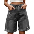 thumbnail image 2 of Women'S High Waist Long Jean Shorts for Women Ripped Distressed Jeans Short Black & Gray XXL, 2 of 9