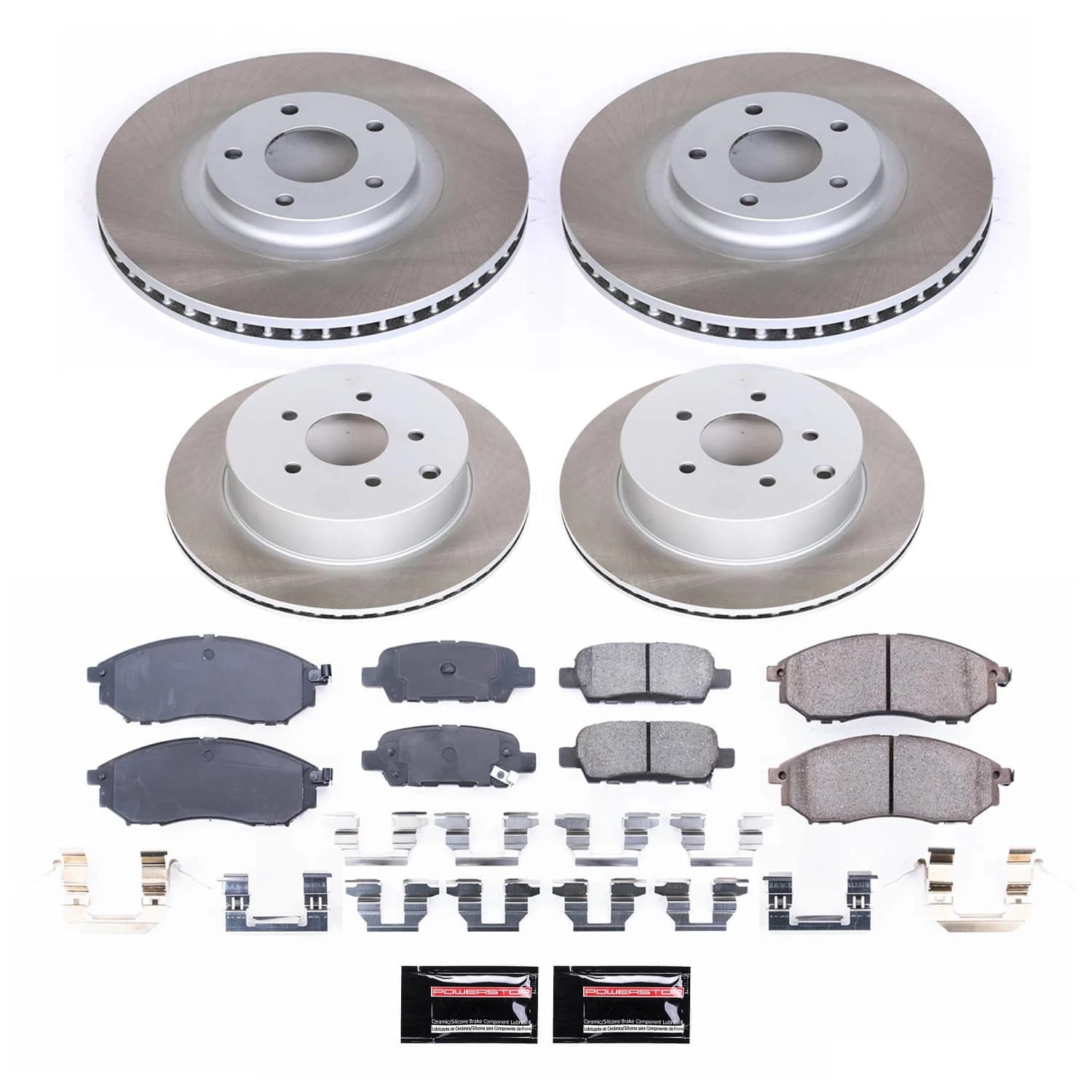 PowerStop Front and Rear Semi-Coated Rotor and Low-Dust Ceramic Brake Pad Kit SC4476