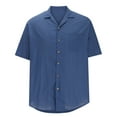 thumbnail image 3 of Yaoyar Mens Shirt Casual Button Down Short Sleeve Cardigan V Neck Regular Fit Lightweight Summer Tops Navy,2XL, 3 of 5