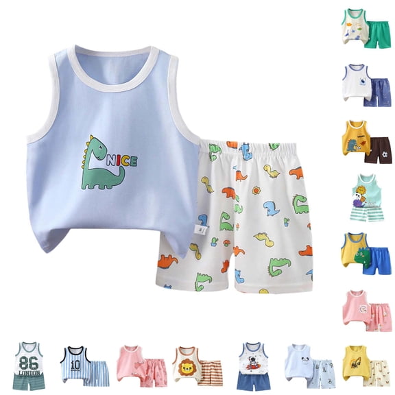WhouRiu Boys Girls Casual Outfits Kids Unisex Cute Graphic Tank Tops And Shorts Sets Summer Clothes