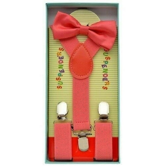 Kids Toddlers Coral Pink Peach BOXED GIFT Set SUSPENDERS And BOW TIE Matching - New with box/tags