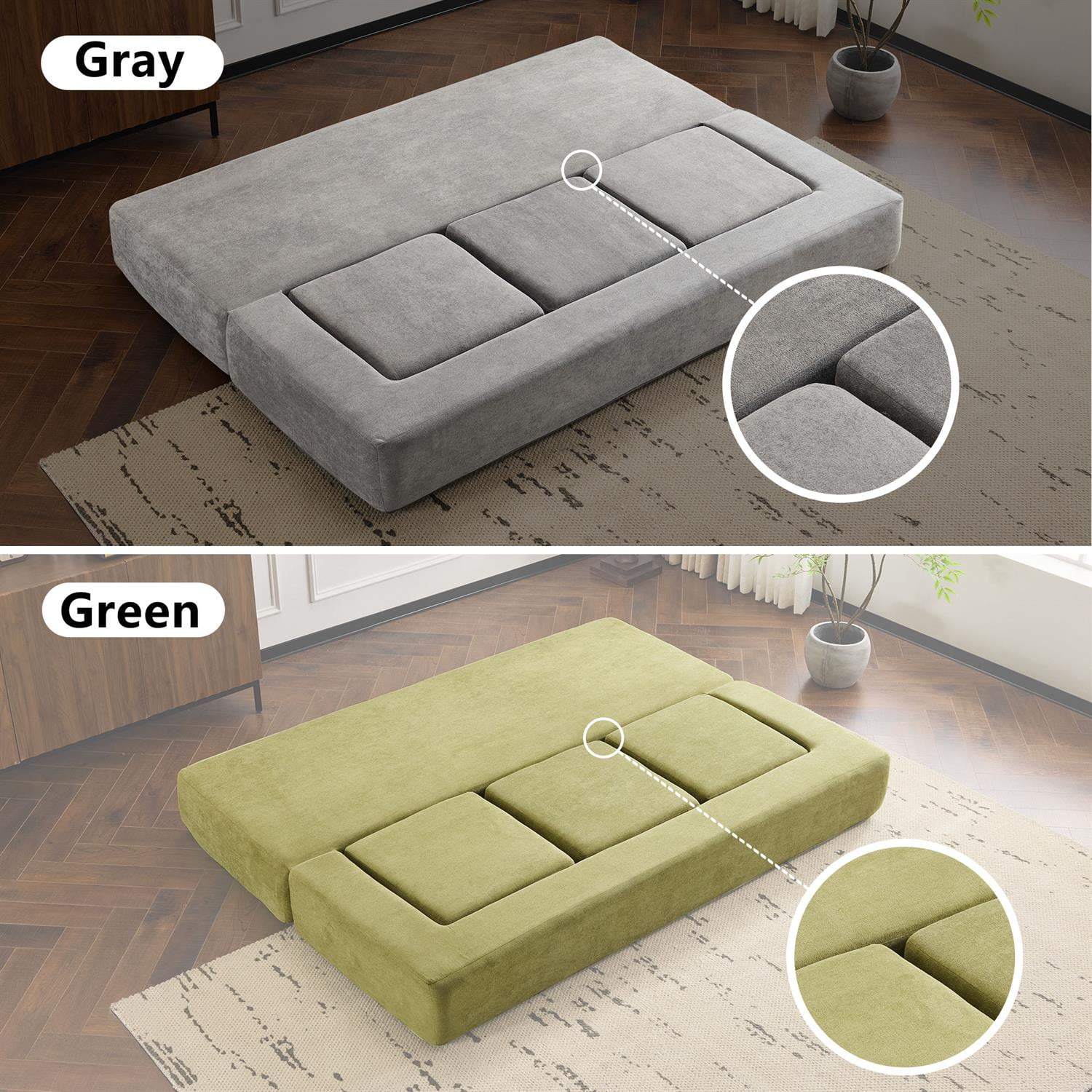 Demi Bonn Convertible Sectional Sofa with 3 Storage Ottomans, Space-Saving Chenille Couch, High-Resilience Foam for Studio Apartments & Home Offices, Gray