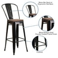 thumbnail image 4 of Merrick Lane 30" High Black-Antique Gold Metal Barstool with Back and Wood Seat, 4 of 11