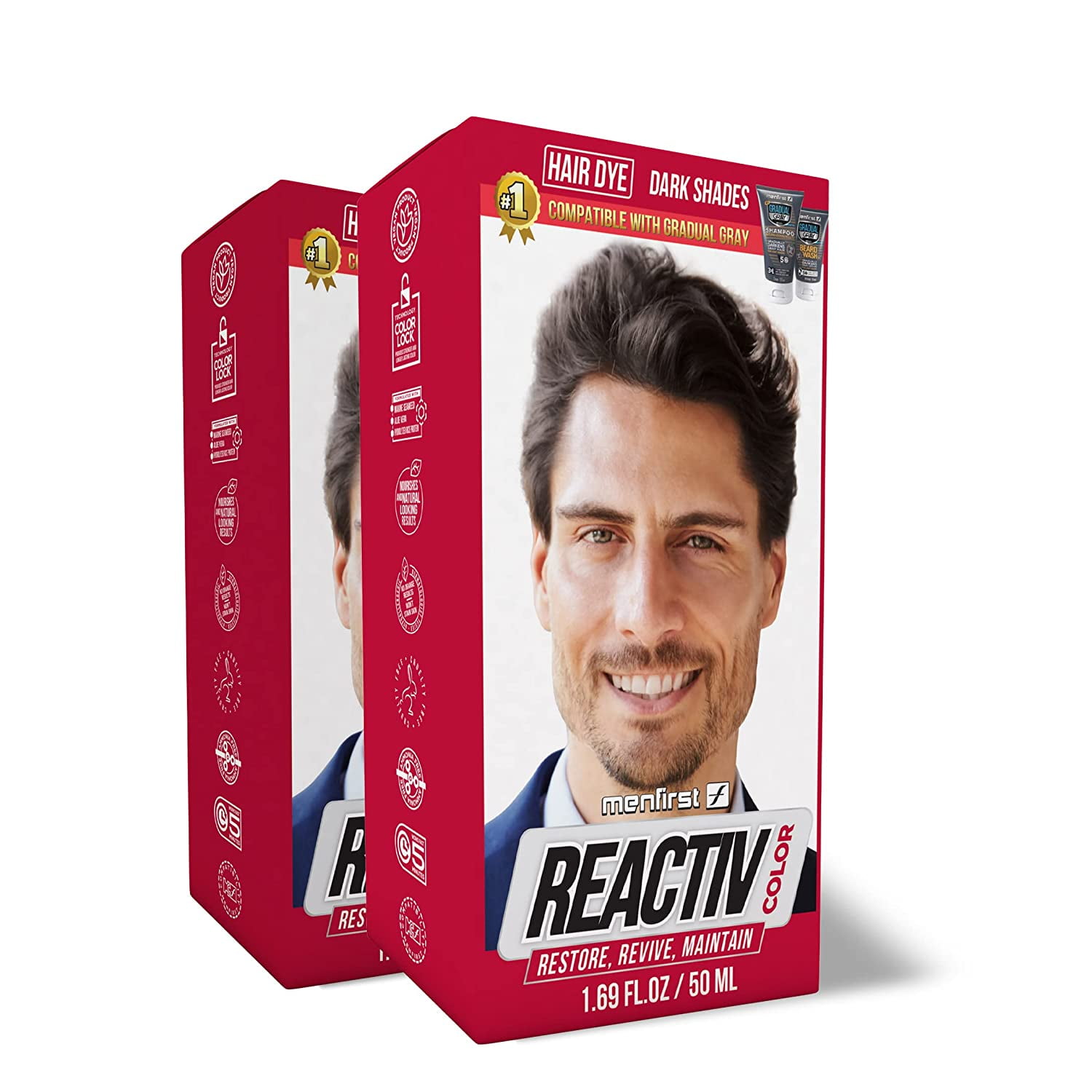 Menfirst Reactiv Semi-Permanent Instant - Hair Dye for Men - Dark Shades - 2 Pack Menfirst Reactiv Semi-Permanent Instant - Hair Dye for Men - Dark Shades - 2 Pack