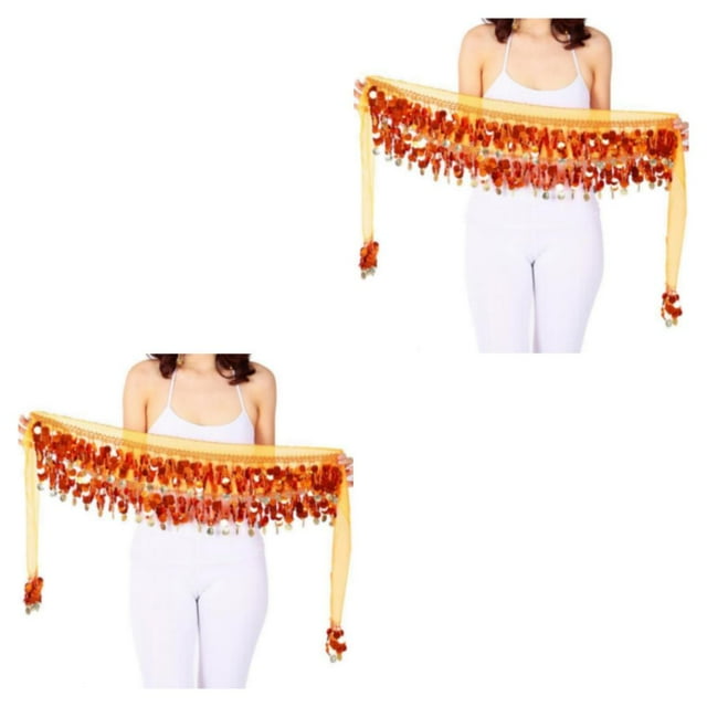 Transemion Wide Application Belly Dance Sequined Waist Versatile And Stylish Waist orange 2Set