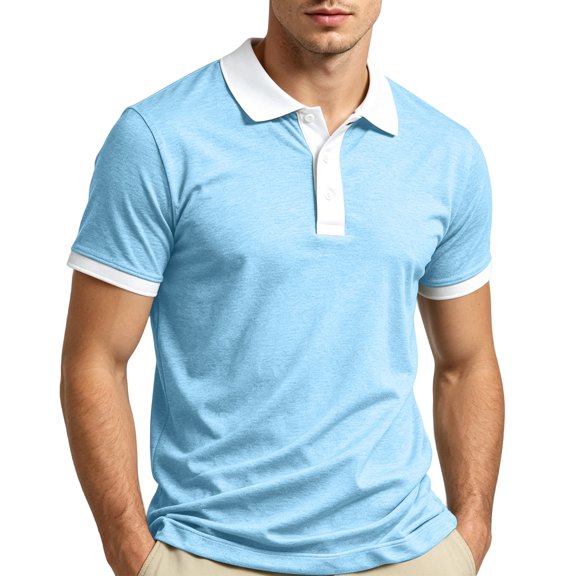 Men's Moisture Wicking Golf Polo Shirt, Short Sleeve Breathable Quick Dry Shirts for Men Sky Blue S