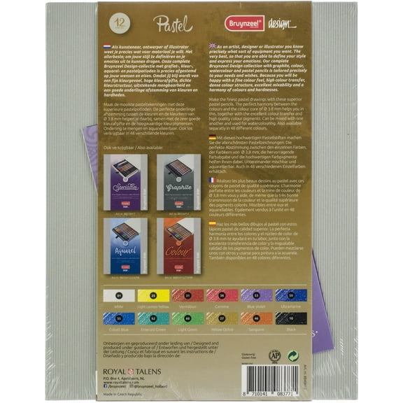 Bruynzeel Design Pastel Pencils - Set of 12, Assorted Colors
