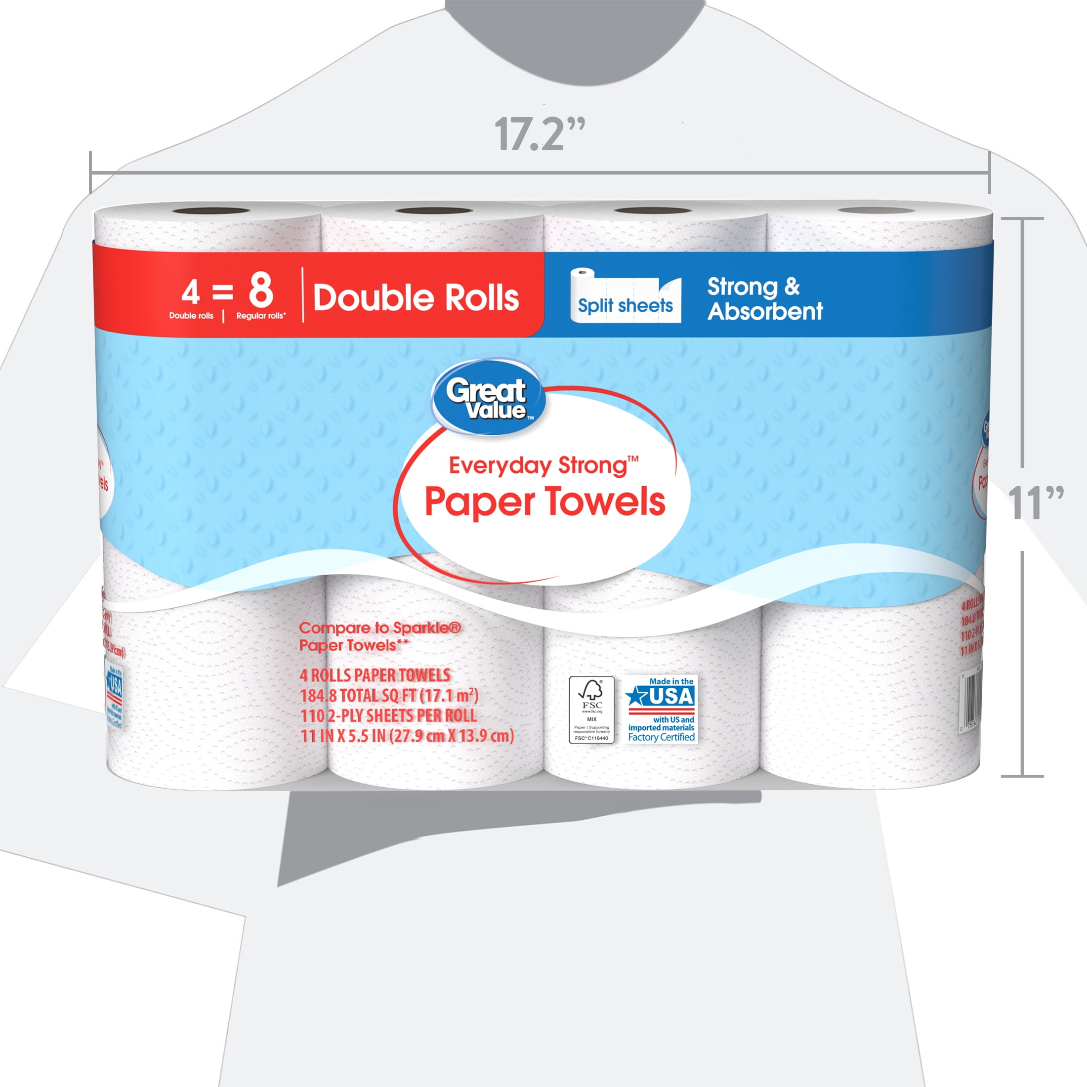 Great Value Everyday Paper Towels, 4 Double Rolls