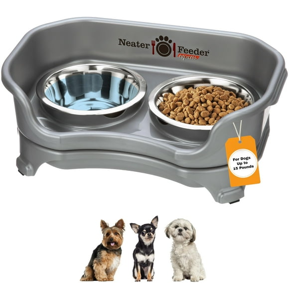 Neater Feeder Express Mess Proof Dog Bowls Elevated for Small Breeds Under 15 Lb, Made in USA, No Spill Raised Dog Food Bowl Stand, Stainless St