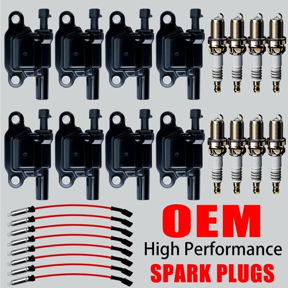 8X OEM Ignition Coil & Iridium Spark Plugs & Wires For Chevy GMC 5.3 6.2L UF413