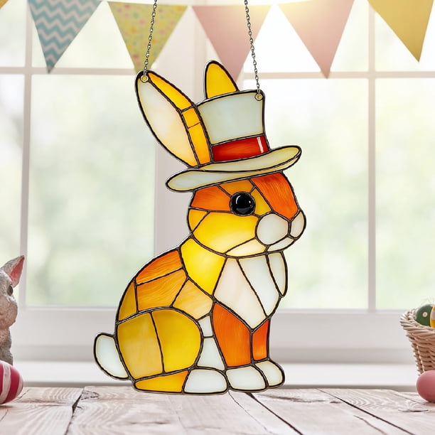 Adornos de Pascua, regalos de Pascua, conejos de Pascua, estilo acrílico, adorno colgante de granja para ventana, hogar, ventana, jardín, decoración de granja, regalo, colgante