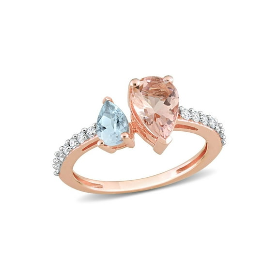 Gem & Harmony 1.54 Carat (Ctw) Morganite & Aquamarine Ring in 14K Rose Gold for Women