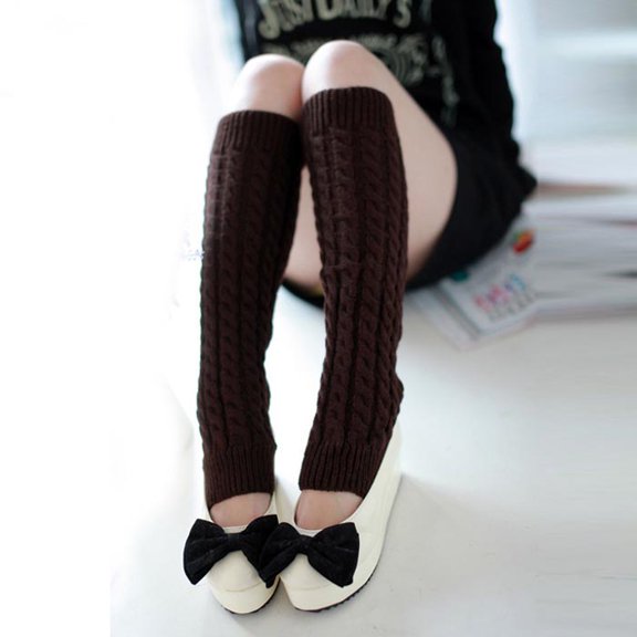 Dyfzdhu Autumn Winter Leg Warmers Women Solid Color Knitted Crochet Long Tube Socks Calf Sleeve Coffe