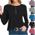 thumbnail image 1 of Fanxing Womens Long Sleeve Tops Loose Fit Tunic Blouse Button Tees Shirts Solid Color Crewneck Pullovers, 1 of 7