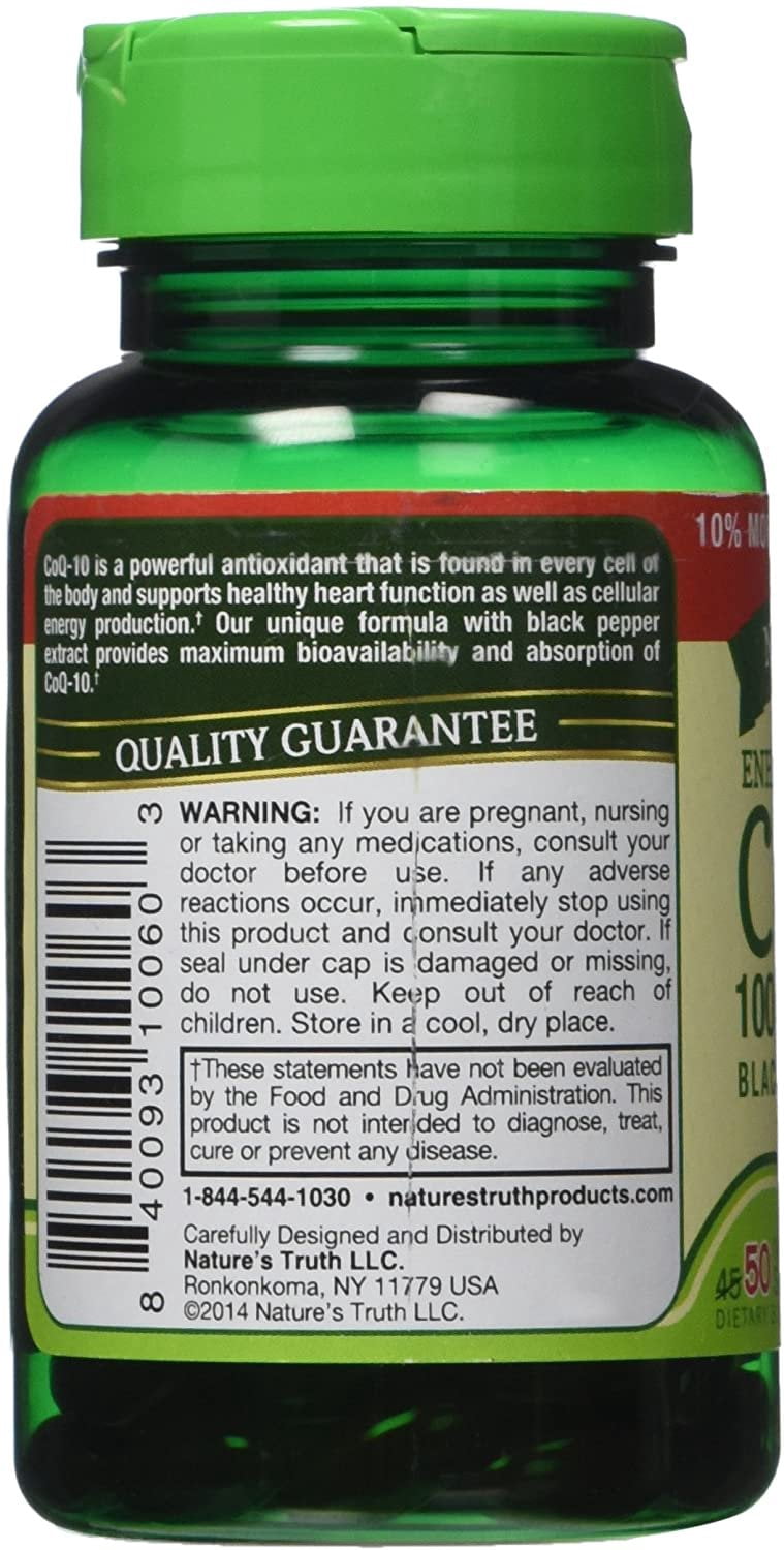 Nature's Truth Enhanced Absorption 100mg CoQ-10, Black Pepper, 50ct, 4-Pack