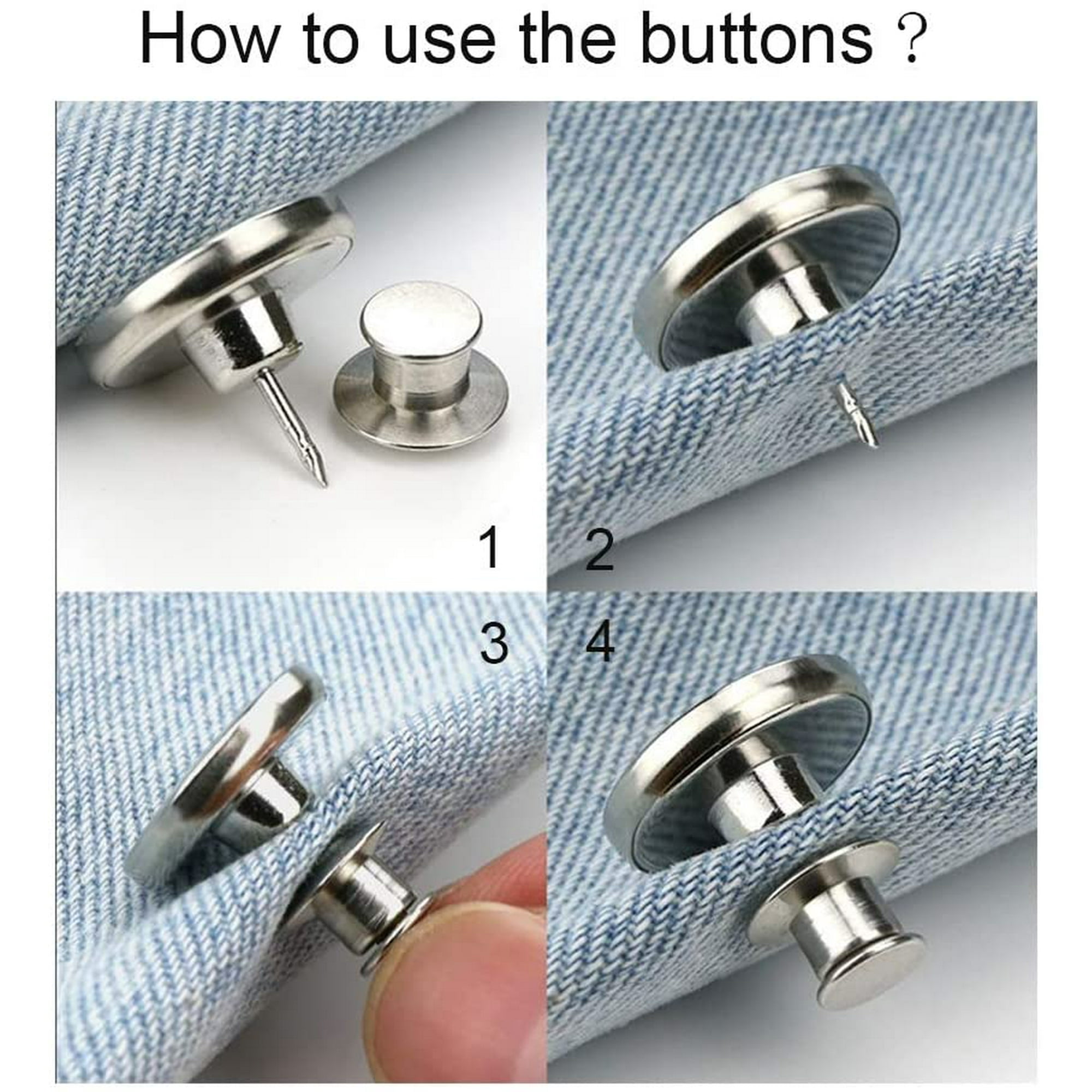 4 ensembles d'épingles de bouton pour jeans, remplacement de bouton Jean,  broches de bouton Jean réglables Clips métalliques Snap Tack Enfants  unisexes