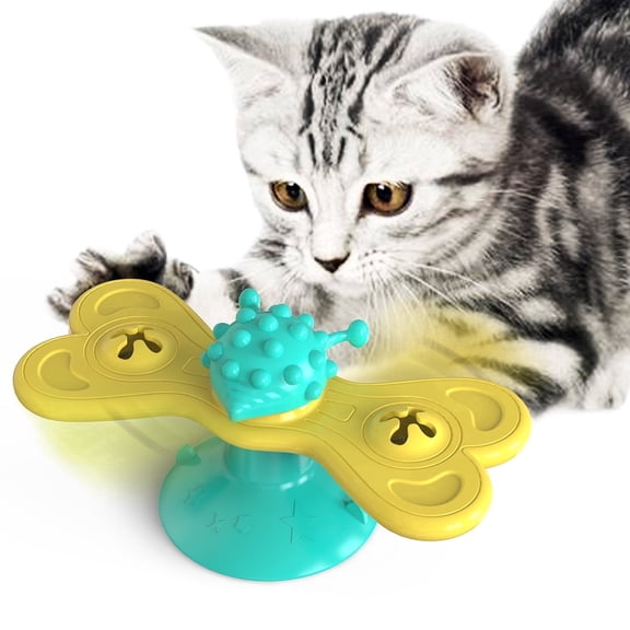 Interactive Cat Toy - Suction Cup Spinning Cat Puzzle with Central Grooming Scratching Massager, Rotatable Kitten Toy for Indoor Cats Solo Play