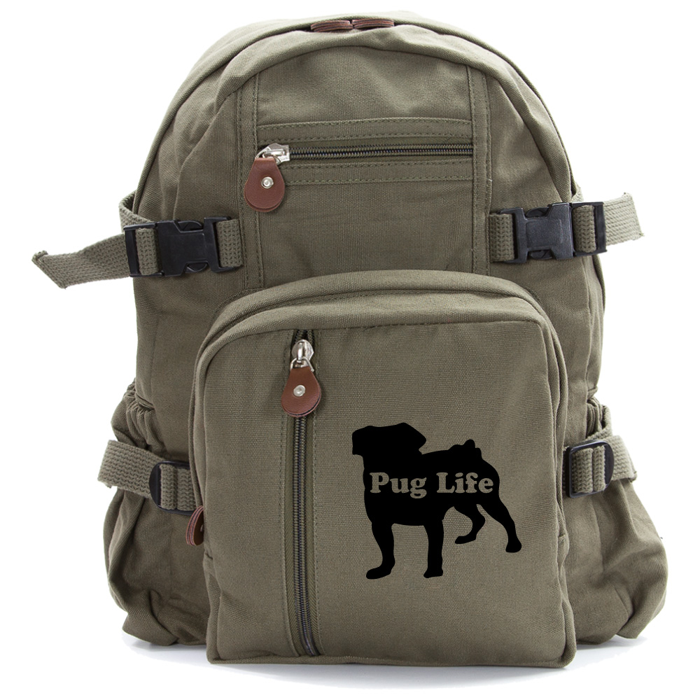 Pug Life Puppy Heavyweight Canvas Backpack Bag in Olive Small Walmart