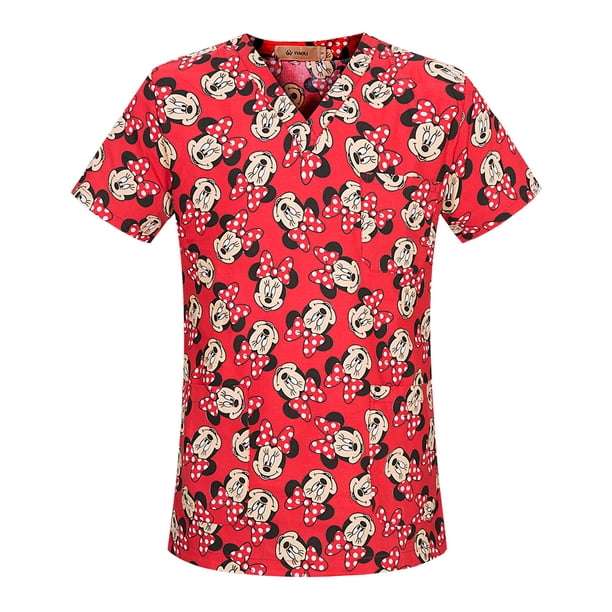 Ropa de algodón transpirable con estampado de dibujos animados, ropa de cuello en V con cepillo para manos, ropa de enfermera para mujer, ropa de trabajo para quirófano de manga corta para hombre
