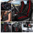thumbnail image 2 of Jeiento American Honoring Firefighter Flags Car Seat Cover with Steering Wheel Seatbelt Pad Trash Bin Air Vent Storage Holder Rear View Mirror Cover Cup Holders Keychain for Car Decor, 2 of 7