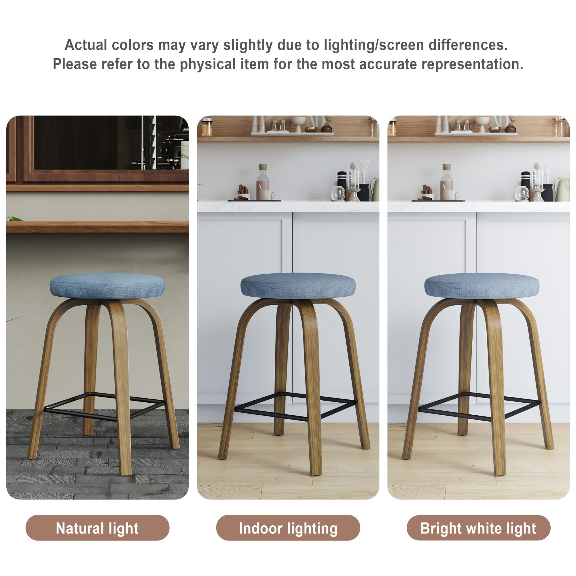 AENKYO 30" Swivel Bar Stools Set of 2, Bar Height Stools for 38"-44" Tall Tables, Fabric Upholstered, Blue