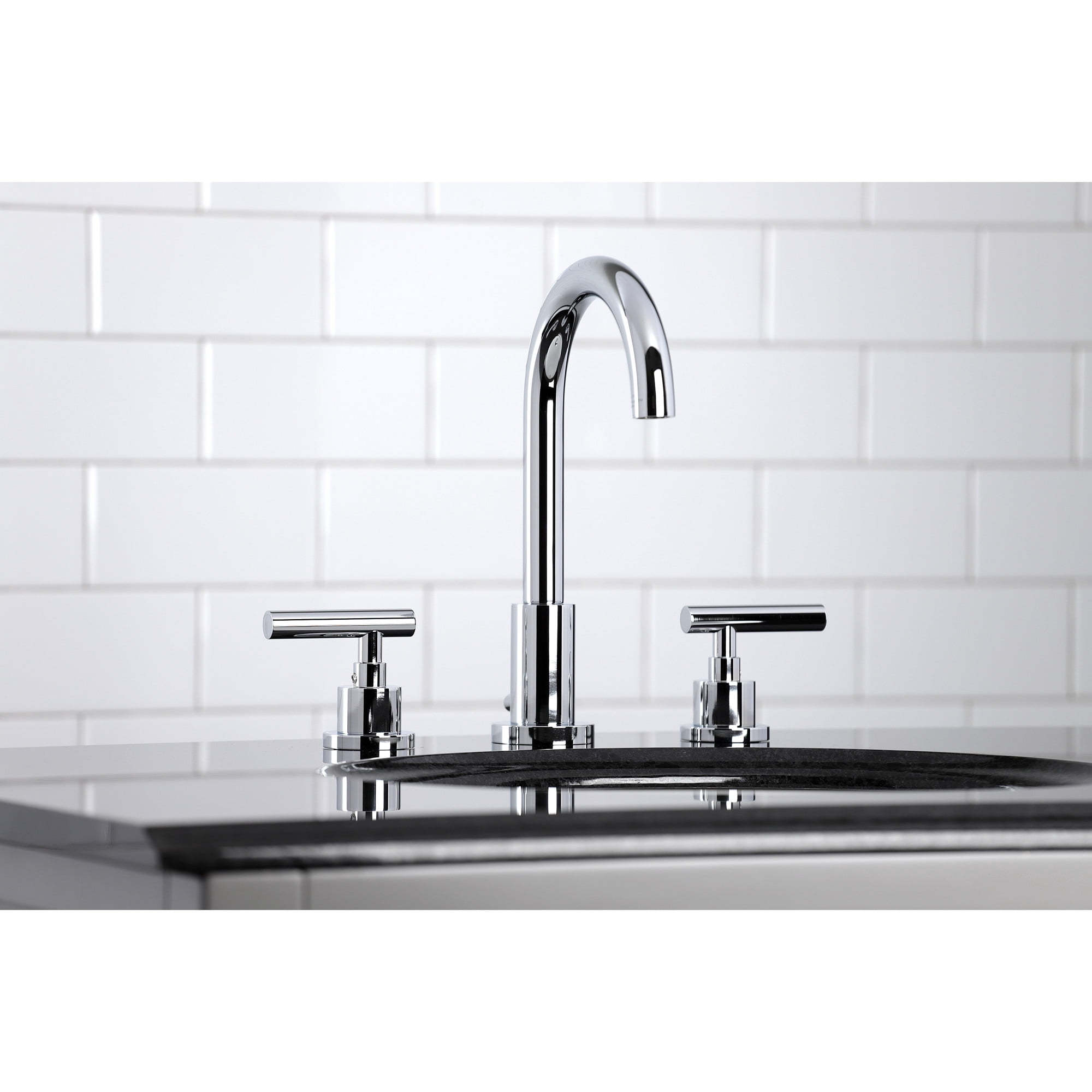 Kingston Brass FSC8921CML Manhattan Two-Handle 3-Hole Deck Mount Widespread Bathroom Faucet with Brass Pop-Up in Polished Chrome