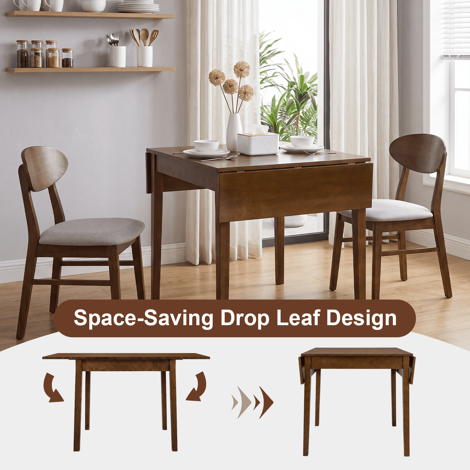 Farmhouse Dining Table 31.5x31.5 Inch Foldable Extendable Solid Wood Legs for Kitchen Apartment
