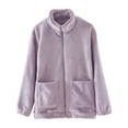 thumbnail image 5 of IWRICH Zip up Home Wear for Women Fuzzy Warm Thermal Jackets Reversible Cozy Lined Winter Outerwear with Pockets Purple M, 5 of 9