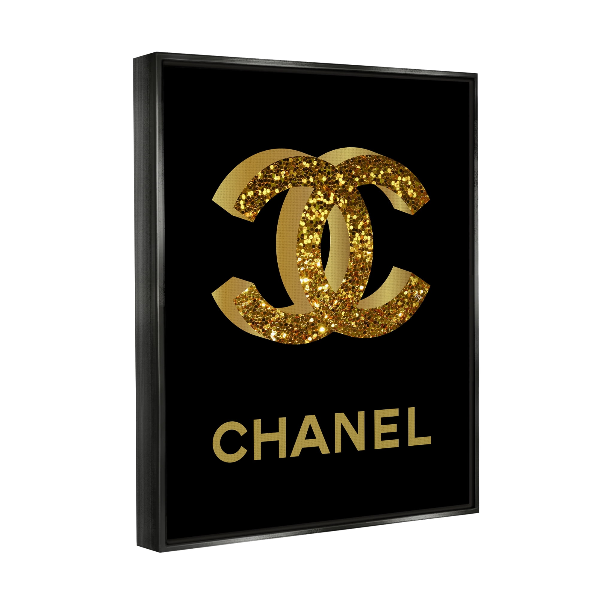 Stupell Industries Gleaming Fashion Brand Logo Typography Painting Black Floater Framed Art Print Wall Art, 25 x 31