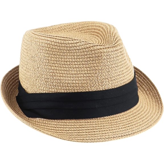 Fedora-Sun-Hat Short Brim Trilby Summer Beach Straw Hat for Boys Girls (for 3-5Y, 5-7Y)