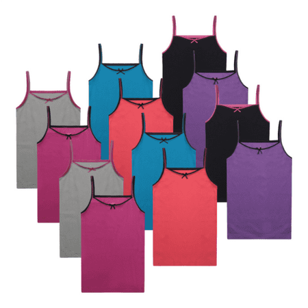 

Buyless Fashion Girls Tagless Cami Scoop Neck Undershirts Cotton Tank With Trim and Strap (12 Pack)