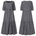 thumbnail image 3 of Chouyatou Women's Retro Lantern Puff Sleeve Plaid Dress Gingham Swing Tiered Midi Long Dress, 3 of 4
