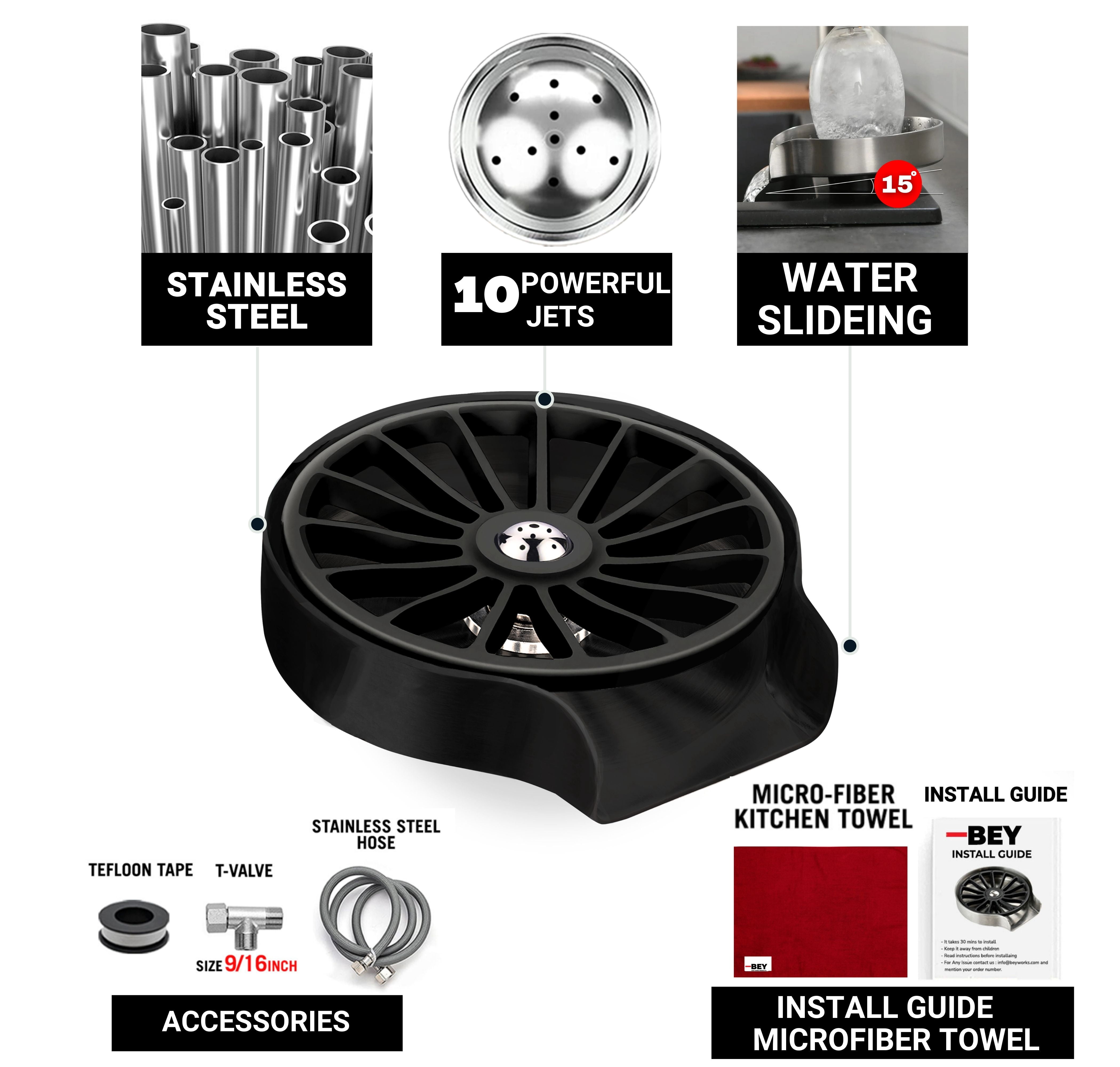2025 BEY Automatic Glass Rinser - Powerful Cup Washer for Kitchen Sink, Stainless Steel Baby Bottle Cleaner Sinks Attachment