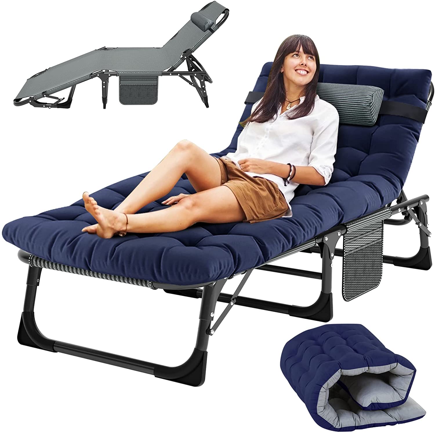 Slsy Folding Camping Cot Bed with 2 Sided Mattress & Pillow, 4