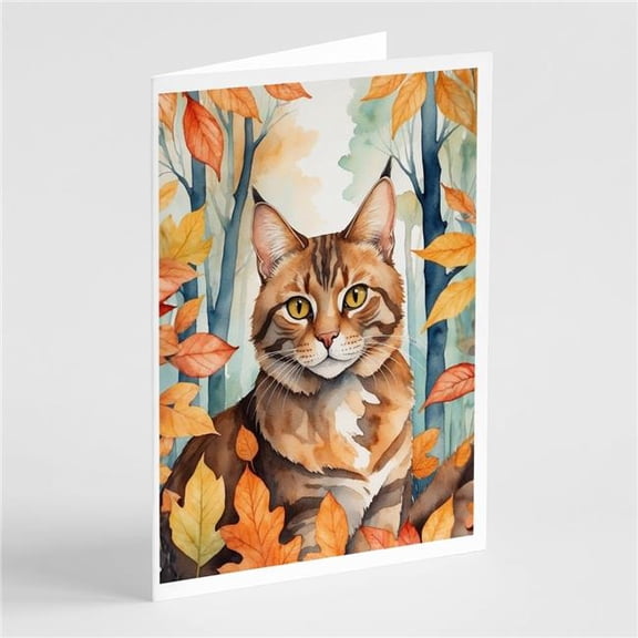 Carolines Treasures DAC7175GCA7P 5 x 7 in. Sokoke Cat in Fall Leaves Greeting Cards - Pack of 8
