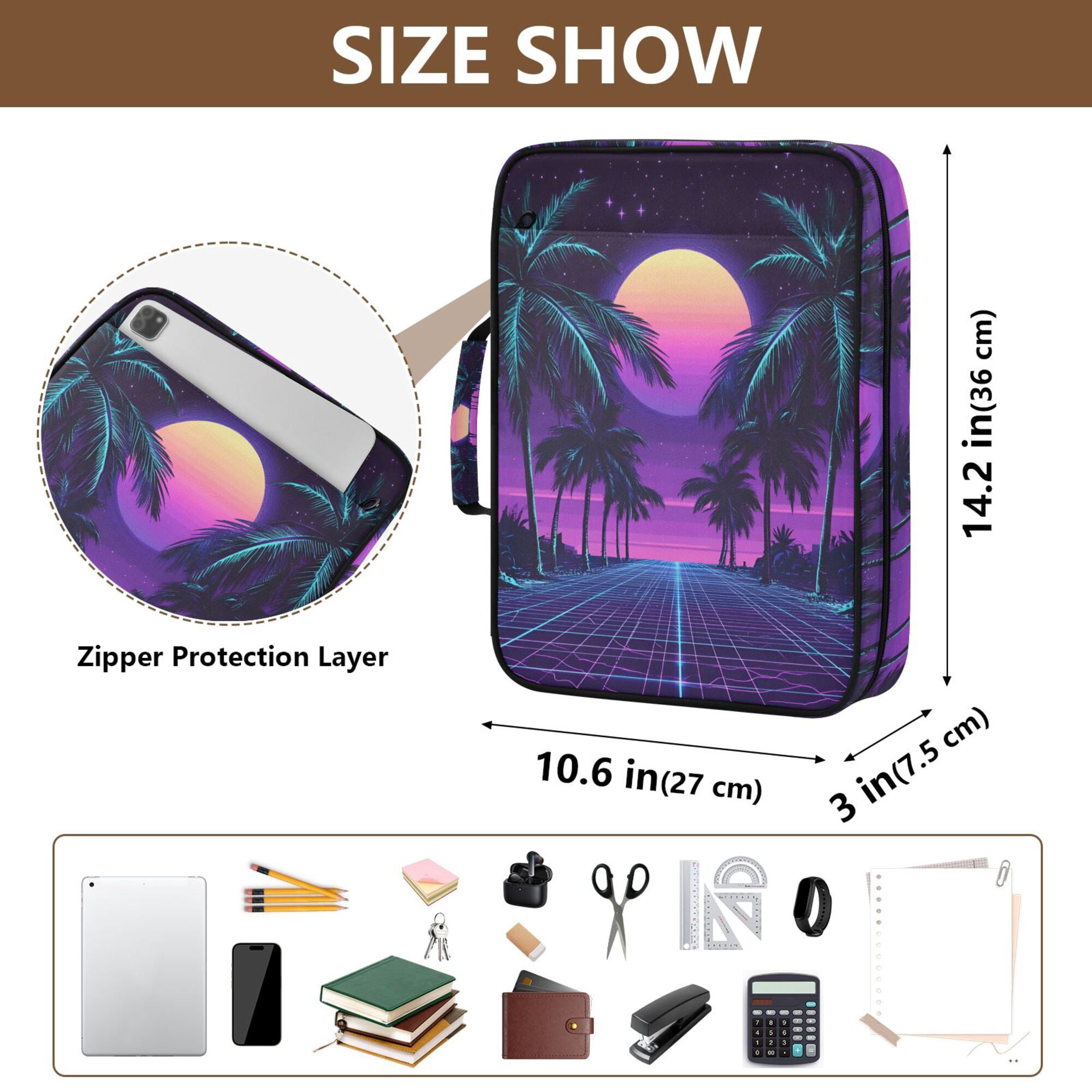 FORMRS Accordion File Folder A4 Size 7-Pocket Expanding Document Organizer Bag with 3 Ring Binder, Green Digital Art